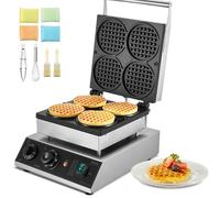 VEVOR Máquina para Hacer Gofres Comerciales, 4 Piezas, Acero Inoxidable Antiadherente de 1750 W con Control de Temperatura y Tiempo, para Restaurantes, Panaderías, Bares y Familias, 300 x 405 x 245 mm