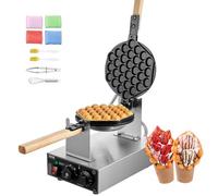 VEVOR Máquina para Hacer Gofres con Burbujas, 1400 W, Acero Inoxidable Antiadherente, Control Temperatura y Tiempo, Mango de Madera, para Restaurantes, Panaderías, 593 x 220 x 268 mm, Plata, 1P