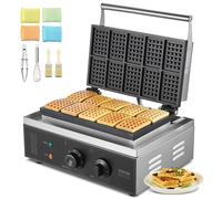 VEVOR 1550 W 10 PCS Máquina para Hacer Gofres Comerciales Máquina para Hacer Gofres Rectangulares Plancha para Gofres Belgas de Acero Inoxidable Antiadherente con Control de Temperatura y Tiempo, Asa
