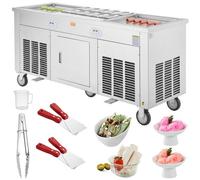 VEVOR Máquina para Hacer Helados Fritos 2 Sartenes Cuadrados de 45x45 cm Máquina para Hacer Helados Comercial de Acero Inoxidable con Compresor y 4 Raspadores para Helados, Yogur Helado, Mercados