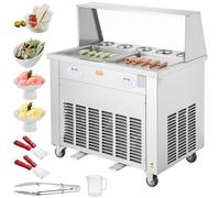 VEVOR Máquina para Hacer Helados Fritos 38x38 cm de Acero Inoxidable 2 Sartenes