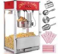 VEVOR Máquina para Hacer Palomitas de Maíz, 1615 W, 16 oz, Gran Capacidad, para Encimera, con Vidrio Templado, Incluye 3 Palas de Acero Inoxidable, Estilo Cine, Color Rojo, 566 x 392 x 862 mm