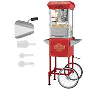 VEVOR Máquina para Hacer Palomitas de Maíz con Carrito, 850 W, Hervidor de 8 oz Que Prepara 48 Tazas por Tanda, con Vidrio Templado, Incluye 4 Palas, Estilo Cine, Color Rojo, 610 x 410 x 1395 mm