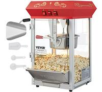 VEVOR Máquina para Hacer Palomitas de Maíz de Encimera, 850 W, 8 oz, 48 Tazas por Lote, con Vidrio Templado, Incluye 4 Cucharas, Estilo Cine, Color Rojo, Alto Rendimiento, 390 x 345 x 610 mm