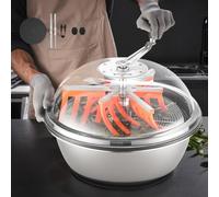 VEVOR Máquina Recortadora de Cuenco de Hojas Manual 480 mm Recortadora de Cuenco de Hoja de Brote con Tapa Transparente y 3 Rejillas de Acero Inoxidable para Brotes de Flores, Hierbas Aromáticas