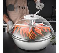 VEVOR Máquina Recortadora de Cuenco de Hojas Manual 600 mm Recortadora de Cuenco de Hoja de Brote con Tapa Transparente y 3 Rejillas de Acero Inoxidable para Brotes de Flores, Hierbas Aromáticas