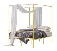 VEVOR Marco de Cama con Dosel de Tamaño Completo, Diseño 4 Postes de Metal y Cabecero Minimalista Soporte de Láminas de Acero Resistente Espacio de Almacenamiento Debajo, No Necesita Somier, Dorado