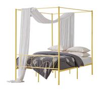 VEVOR Marco de Cama con Dosel de Tamaño Completo, Diseño 4 Postes de Metal y Cabecero Minimalista Soporte de Láminas de Acero Resistente Espacio de Almacenamiento Debajo, No Necesita Somier, Dorado