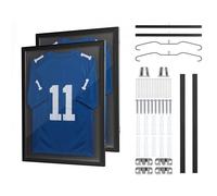 VEVOR Marco de Camisetas de Madera 59 x 79,5 cm, Vitrina para Camisetas Deportivas con Panel de Policarbonato con Protección UV, Expositor para Uniformes de Baloncesto, Fútbol, 2 Piezas, Negro