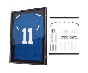 VEVOR Marco de Camisetas de Madera 70 x 90 x 4 cm, Vitrina para Camisetas Deportivas con Panel de Policarbonato con Protección UV, Expositor para Uniformes de Baloncesto, Fútbol, Béisbol, Negro