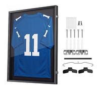 VEVOR Marco de Camisetas de Madera 71,8 x 92,5 x 4 cm, Vitrina para Camisetas Deportivas con Panel de Policarbonato con Protección UV, Expositor para Uniformes de Baloncesto, Fútbol, Béisbol, Negro