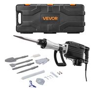 VEVOR Martillo Demoledor Eléctrico de 2800 W y 1200 BPM, con 3 Cinceles, Pala de Arcilla, Guantes y Gafas de Seguridad, para Paredes de Hormigón, Trabajos de Tuberías y Plomería, Color Negro