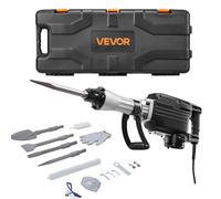 VEVOR Martillo Demoledor Eléctrico de 2800 W y 1200 BPM, con 3 Cinceles, Pala de Arcilla, Guantes y Gafas de Seguridad, para Paredes de Hormigón, Trabajos de Tuberías y Plomería, Color Negro