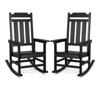VEVOR - Mecedora de porche de 2 piezas, mecedora HIPS para exteriores, mecedora de patio con respaldo alto y reposabrazos suaves, soporta hasta 400 libras, para jardín, balcón, porche, color negro