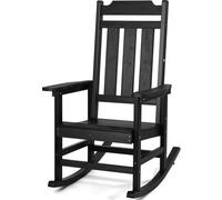 VEVOR - Mecedora de porche HIPS para exteriores, respaldo alto, reposabrazos suaves, soporta hasta 400 libras, para jardín, balcón, porche, color negro