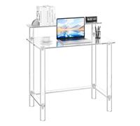 VEVOR Mesa Auxiliar de Acrílico de 2 Niveles 50 x 80 x 88 cm, Mesita Transparente con Soporte para Monitor, Escritorio para Ordenador Carga de 60 kg para Oficina, Sala de Estar, Dormitorio, Estudio
