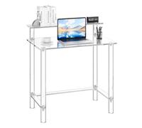 VEVOR Mesa Auxiliar de Acrílico de 2 Niveles 50 x 80 x 88 cm, Mesita Transparente con Soporte para Monitor, Escritorio para Ordenador Carga de 60 kg para Oficina, Sala de Estar, Dormitorio, Estudio