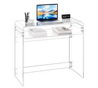 VEVOR Mesa Auxiliar de Acrílico de 2 Niveles con Estante de Almacenamiento, Mesita de Noche Transparente 40 x 85 x 75 cm, Escritorio Rectangular para Sala de Estar, Dormitorio, Salón, Oficina