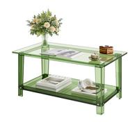 VEVOR Mesa Auxiliar de Acrílico de 2 Niveles con Estante, Mesita de Noche 50 x 80 x 40 cm Rectangular Carga de 50 kg, Verde Transparente, Mesa de Centro Estable para Sala de Estar, Oficina, Salón