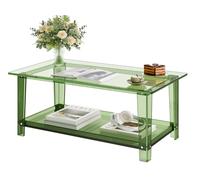 VEVOR Mesa Auxiliar de Acrílico de 2 Niveles con Estante, Mesita de Noche 50 x 80 x 40 cm Rectangular Carga de 50 kg, Verde Transparente, Mesa de Centro Estable para Sala de Estar, Oficina, Salón