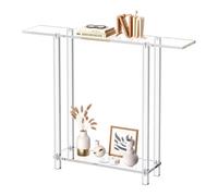 VEVOR Mesa Auxiliar de Acrílico de 2 Niveles, Mesita Lateral Estrecha 19,3 x 100 x 80 cm, Mesita de Noche Rectangular Carga de 10 kg, para Recibidor, Pasillo, Sala de Estar, Entrada, Transparente