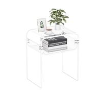 VEVOR Mesa Auxiliar de Acrílico Transparente 30 x 40 x 50 cm, Mesita de Noche de 2 Niveles con Estante, Mesa de Centro Rectangular Estable para Sala de Estar, Dormitorio, Comedor, Oficina, Salón