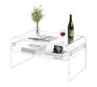 VEVOR Mesa Auxiliar de Acrílico Transparente 50 x 80 x 38 cm, Mesita de Noche de 2 Niveles con Estante, Mesa de Centro Rectangular Estable para Sala de Estar, Dormitorio, Comedor, Oficina, Salón