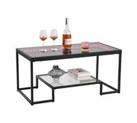 VEVOR Mesa Auxiliar de Cristal Templado con Iluminación, Rectangular, con Dos Niveles y Espacio de Almacenamiento Abierto, Estilo Industrial Moderno, para Salón u Oficina, 100 x 51 x 48 cm, Negro