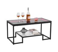 VEVOR Mesa Auxiliar de Cristal Templado con Iluminación, Rectangular, con Dos Niveles y Espacio de Almacenamiento Abierto, Estilo Industrial Moderno, para Salón u Oficina, 100 x 51 x 48 cm, Negro