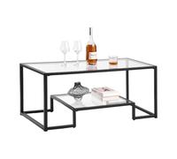 VEVOR Mesa Auxiliar de Cristal Templado, Rectangular, con Dos Niveles y Espacio de Almacenamiento Abierto, Diseño Moderno con Estructura Metálica, para Salón u Oficina, 100 x 51 x 46 cm, Negro