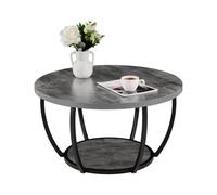 VEVOR Mesa Auxiliar de Dos Niveles, Redonda, con Estructura Metálica Resistente, Espacio de Almacenamiento Abierto y Capacidad de Carga de 34,9 kg, para Salón, Color Gris, 80,5 x 80,5 x 44 cm