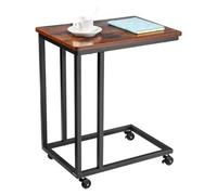 VEVOR Mesa Auxiliar en Forma de C, Mesa de Centro en Forma de C 500 x 350 x 605 mm con Estructura de Metal y Ruedas, Mueble para Portátil para Sala de Estar, Dormitorio, Oficina, Marrón y Negro