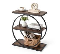 VEVOR Mesa Auxiliar Estrecha 3 Niveles con Estantes Abiertos, Mesita de Noche con Marco de Metal Redondo, Escritorio de Centro 60 x 30 x 65 cm, para Sala de Estar, Dormitorio, Oficina, Marrón