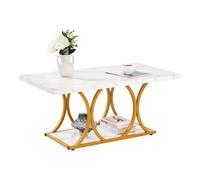 VEVOR Mesa Auxiliar Moderna de Dos Niveles, Rectangular, con Aspecto de Mármol, Estructura Metálica, Patas Geométricas y Capacidad de Carga de 95 kg, para Salón, Color Blanco, 100 x 55 x 45 cm