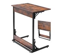 VEVOR Mesa Auxiliar Plegable en Forma de C, Mesa de Centro Plegable 60 x 37 x 70 cm con Estructura de Metal y Patas Ajustables, Mueble para TV para Sala de Estar, Dormitorio, Oficina, Marrón y Negro