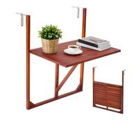 VEVOR Mesa Colgante de Balcón 650 x 450 mm Mesa Auxiliar de Madera Acacia, para Terraza Patio Jardín Exterior, Apto para Barandillas 0-70 mm, Capacidad de Carga de 27 kg, Plegable, Ahorra Espacio