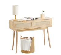 VEVOR Mesa consola de ratán con 2 cajones de almacenamiento, mesa de entrada de ratán con puerta corrediza de ratán natural, mesa de sofá consola para sala de estar, estudio, entrada o pared de TV