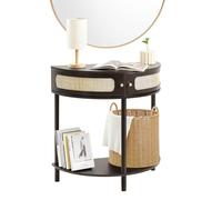 VEVOR Mesa Consola de Ratán en Forma de Media Luna de 810 x 400 x 820 mm con 2 Cajones, Puerta Corrediza de Ratán Natural, Mesa Consola con Almacenamiento para Sala de Estar, Estudio, Negro