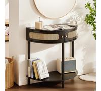 VEVOR Mesa Consola de Ratán en Forma de Media Luna de 810 x 400 x 820 mm con 2 Cajones, Puerta Corrediza de Ratán Natural, Mesa Consola con Almacenamiento para Sala de Estar, Estudio, Negro