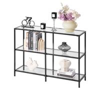 VEVOR Mesa Consola de Vidrio 3 Niveles 100 x 30 x 72,9 cm Mesa Auxiliar Rectangular para Sofá con Tablero de Vidrio Templado, Patas de Hierro para Sala de estar, Pasillo, Entrada, Recibidor, Negro