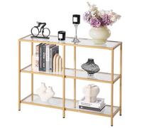 VEVOR Mesa Consola de Vidrio 3 Niveles 100 x 30 x 72,9 cm Mesa Auxiliar Rectangular para Sofá con Tablero de Vidrio Templado, Patas de Hierro para Sala de estar, Pasillo, Entrada, Recibidor, Dorado