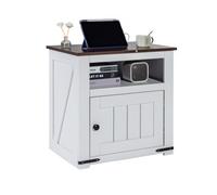 VEVOR Mesa Auxiliar Estilo Granja de 610 x 457 x 608 mm, Mesa de Noche Estrecha de 3 Niveles con Puertos USB, Tomas de Corriente, Armario de Almacenamiento para Sala de Estar, Oficina, Blanco