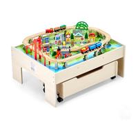 VEVOR Mesa de Actividad de Tren 100 Piezas de Madera 79x64x33 cm Mesa de Juegos de Tren Circuito de Ferroviarias Juguetes Creativos con Cajón Rodante de Almacenamiento para Facilitar Organización
