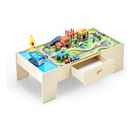 VEVOR Mesa de Actividad de Tren 62 Piezas de Madera 1270 x 621 x 394 mm Mesa de Juegos de Tren Circuito de Ferroviarias Juguetes Creativos con Cajón de Almacenamiento para Facilitar Organización