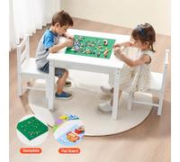 VEVOR Mesa de Actividades para Niños, Mesa de Juego Multifuncional con Tablero de Bloques de Construcción de Doble Cara, 2 Sillas, Espacio de Almacenamiento para Niños a Partir de 3 Años