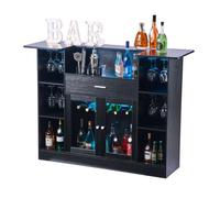 VEVOR Mesa de Bar 4 Niveles, Mesa de Bistró con Cajón, Estantes de Almacenamiento, Soporte para Copas de Vino, Botellero, Luz LED, Capacidad de 181,4 kg, para Hogar, Cocina, Sala de Estar, Negro