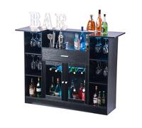 VEVOR Mesa de Bar 4 Niveles, Mesa de Bistró con Cajón, Estantes de Almacenamiento, Soporte para Copas de Vino, Botellero, Luz LED, Capacidad de 181,4 kg, para Hogar, Cocina, Sala de Estar, Negro