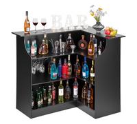 VEVOR Mesa de Bar con Estantes 4 Niveles, Mesa de Bistró en Forma de L, con Estantes de Almacenamiento, Soporte para Copas de Vino, Capacidad de 136 kg, para Hogar, Cocina, Sala de Estar, Negro