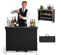 VEVOR Mesa de Bar Portátil 1100 x 390 x 880 mm, Barra de Fiesta Plegable, con Soportes Laterales Falda Estante de Almacenamiento Bolsa de Transporte, Estación de Bar Exterior para Feria Eventos Fiesta