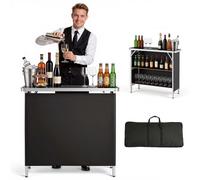 VEVOR Mesa de Bar Portátil 980 x 385 x 870 mm, Estación de Bar Plegable, con Falda Desmontable Estantes de Almacenamiento Bolsa de Transporte, Barra de Bar Exterior para Eventos Ferias Fiestas Jardín
